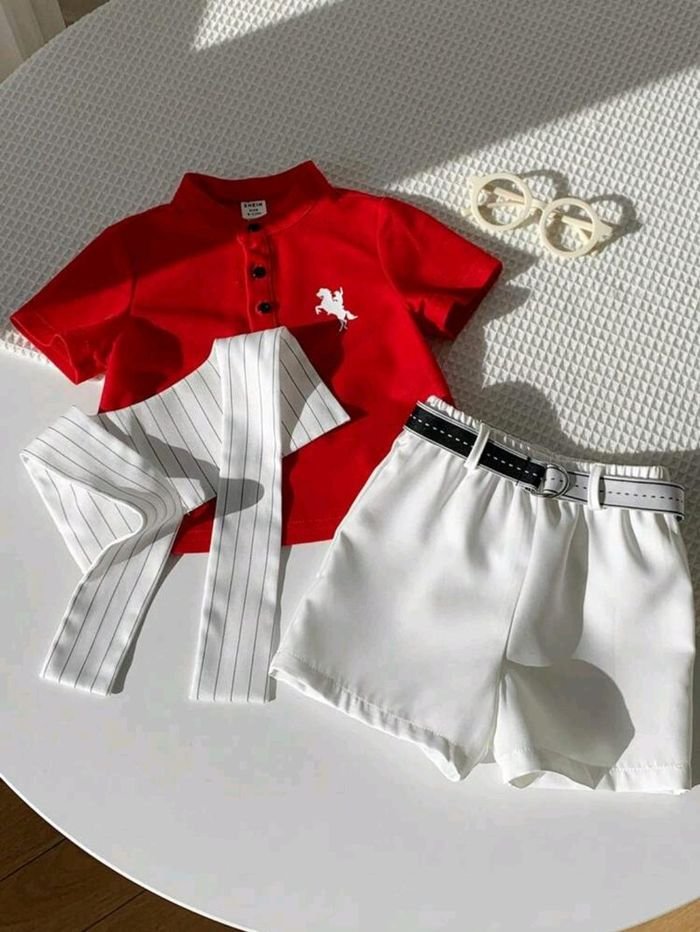 Red Polo & White Shorts Set